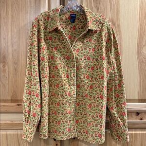 Basic Editions Ribbed Corduroy Floral Cottagecore Boho Farmhouse Top Size 2X